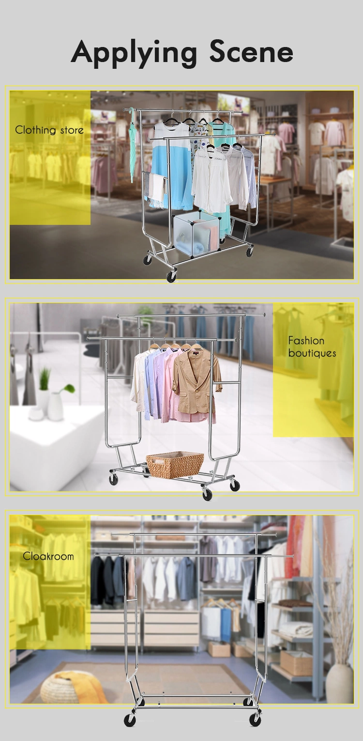 New Design Combination Double Rail Rolling Garment Clothing Rack